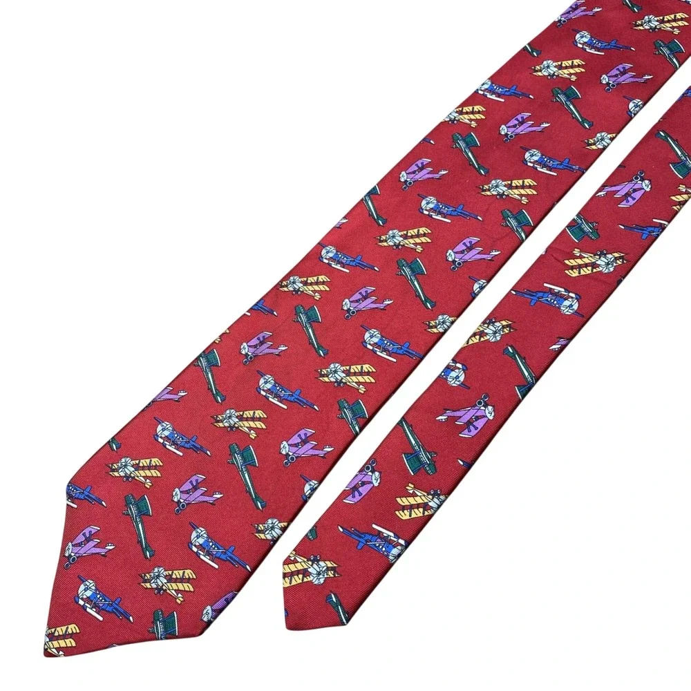 Vintage Rooster Novelty Tie Biplane Mens Red Silk USA‎  West End